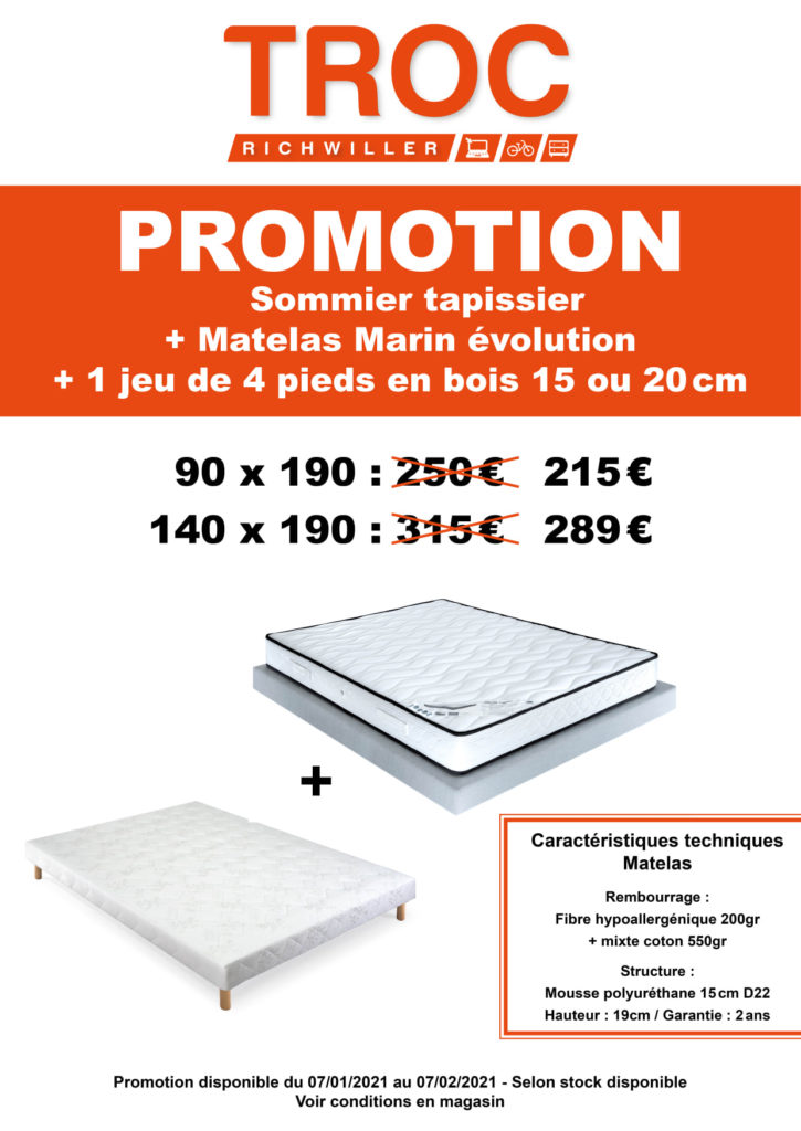 Idée déco, grâce à notre promotion en cours : sommier tapissier + matelas marin + pieds bois !